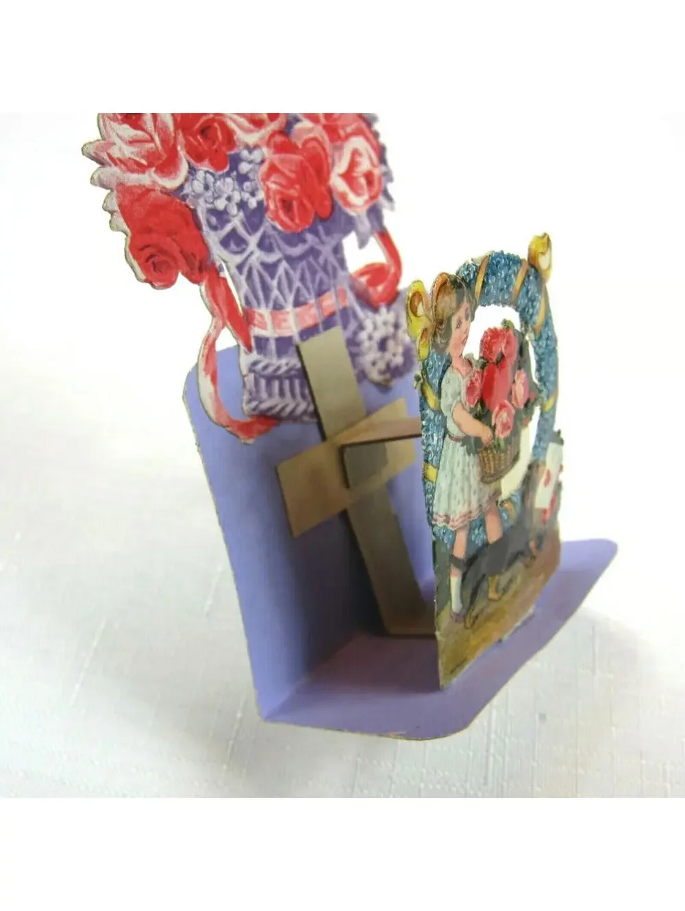 Vintage Valentine 3D Pop Up Pull Down Die Cut Girl Flowers Wiener Dog Germany